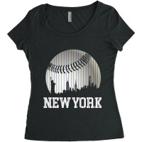 New York Ny Skyline Baseball Stripes For Gameday Retro Style Women's Triblend Scoop T-shirt | Artistshot