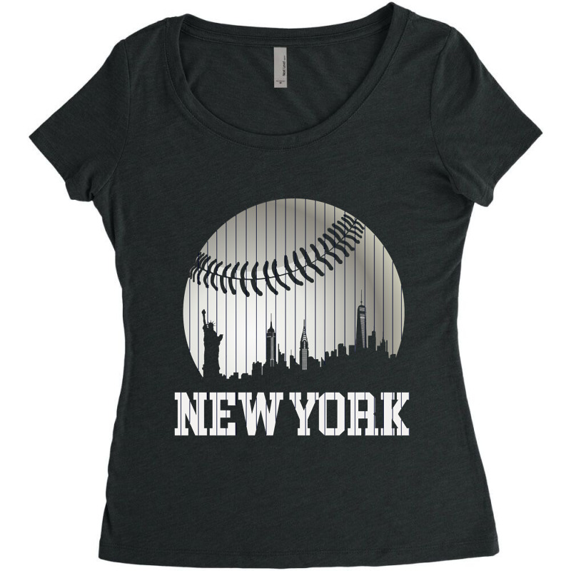 New York Ny Skyline Baseball Stripes For Gameday Retro Style Women's Triblend Scoop T-shirt by Kanmosrin52 | Artistshot