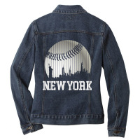 New York Ny Skyline Baseball Stripes For Gameday Retro Style Ladies Denim Jacket | Artistshot