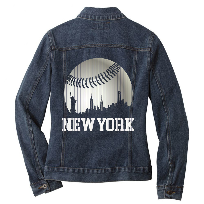 New York Ny Skyline Baseball Stripes For Gameday Retro Style Ladies Denim Jacket by Kanmosrin52 | Artistshot