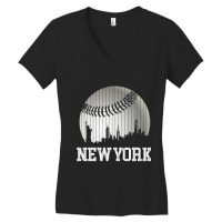 New York Ny Skyline Baseball Stripes For Gameday Retro Style Women's V-neck T-shirt | Artistshot