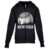 New York Ny Skyline Baseball Stripes For Gameday Retro Style Youth Zipper Hoodie | Artistshot