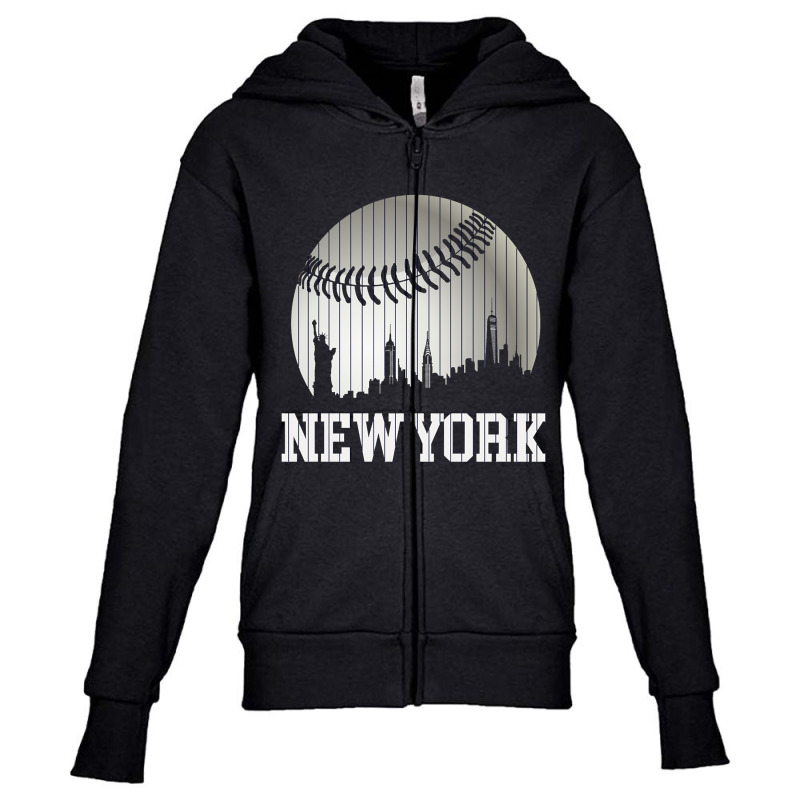 New York Ny Skyline Baseball Stripes For Gameday Retro Style Youth Zipper Hoodie by Kanmosrin52 | Artistshot