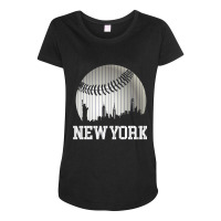 New York Ny Skyline Baseball Stripes For Gameday Retro Style Maternity Scoop Neck T-shirt | Artistshot