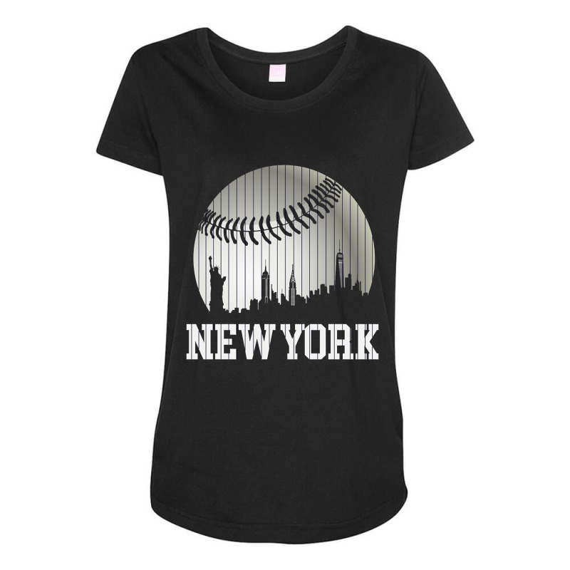 New York Ny Skyline Baseball Stripes For Gameday Retro Style Maternity Scoop Neck T-shirt by Kanmosrin52 | Artistshot