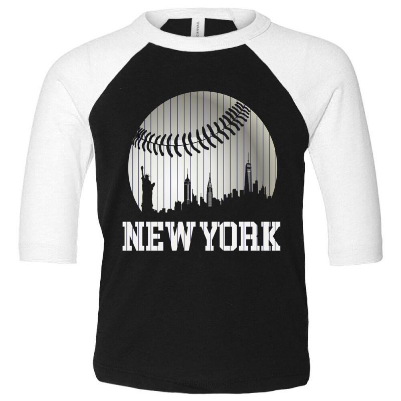 New York Ny Skyline Baseball Stripes For Gameday Retro Style Toddler 3/4 Sleeve Tee by Kanmosrin52 | Artistshot