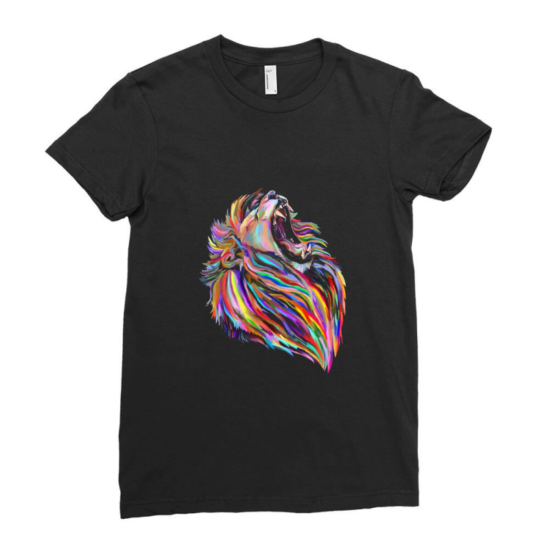 Roaring Regal Rainbow Lion Ladies Fitted T-Shirt by mimifrisby | Artistshot