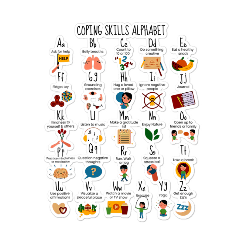 Coping Skills Alphabet Mental Health Awareness Counselor Sticker | Artistshot