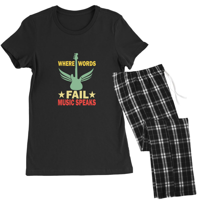 Where Words Fail Music Speaks Funny Vintage Guitar Musician Guitarist  Women's Pajamas Set by DavidJones | Artistshot