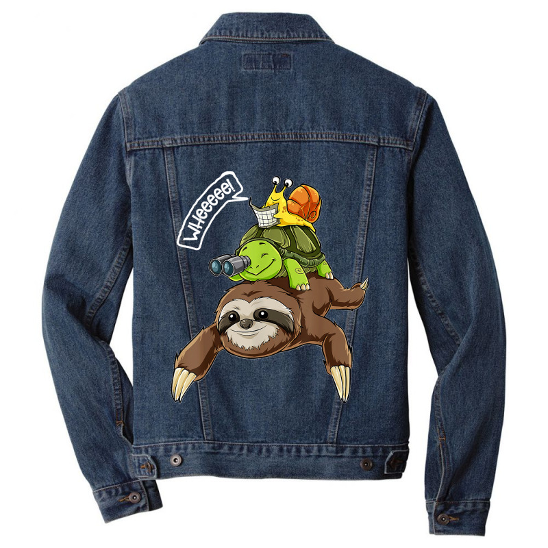 Funny Sloth Turtle Snail Piggyback Running Riding Team Men Denim Jacket by kevinnichols | Artistshot