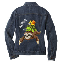 Funny Sloth Turtle Snail Piggyback Running Riding Team Ladies Denim Jacket | Artistshot