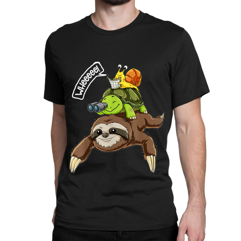 Funny Sloth Turtle Snail Piggyback Running Riding Team Classic T-shirt by kevinnichols | Artistshot