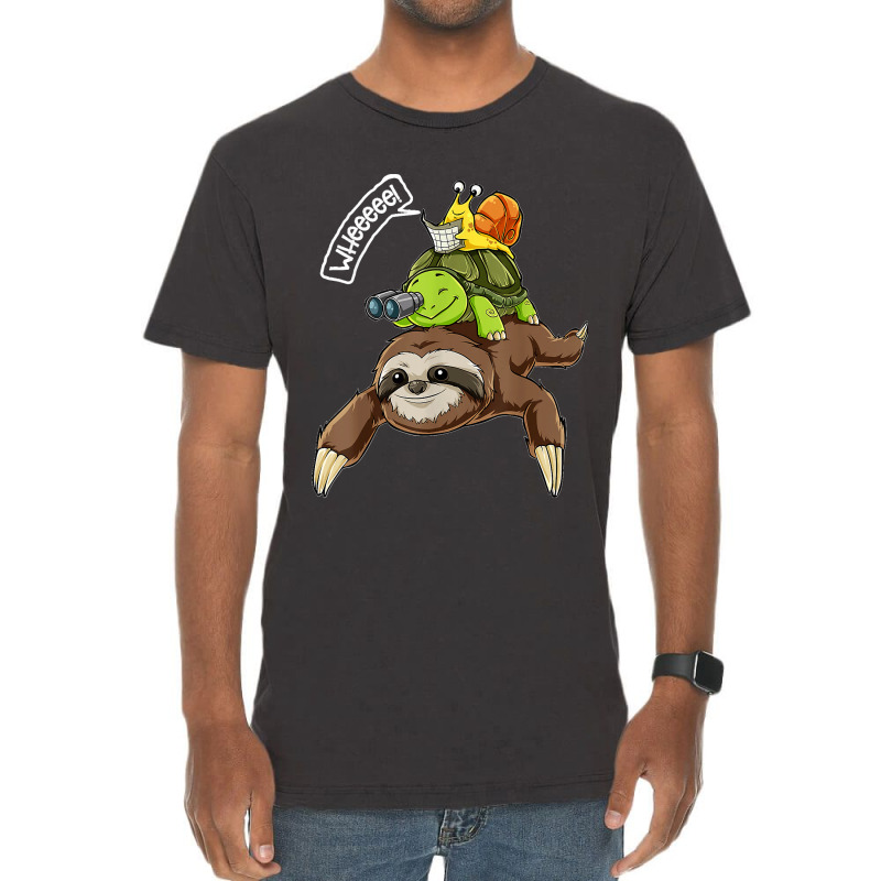 Funny Sloth Turtle Snail Piggyback Running Riding Team Vintage T-Shirt by kevinnichols | Artistshot