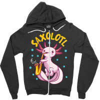 Saxolotl Sax Playing Axolotl Pun Walking Fish Zipper Hoodie | Artistshot