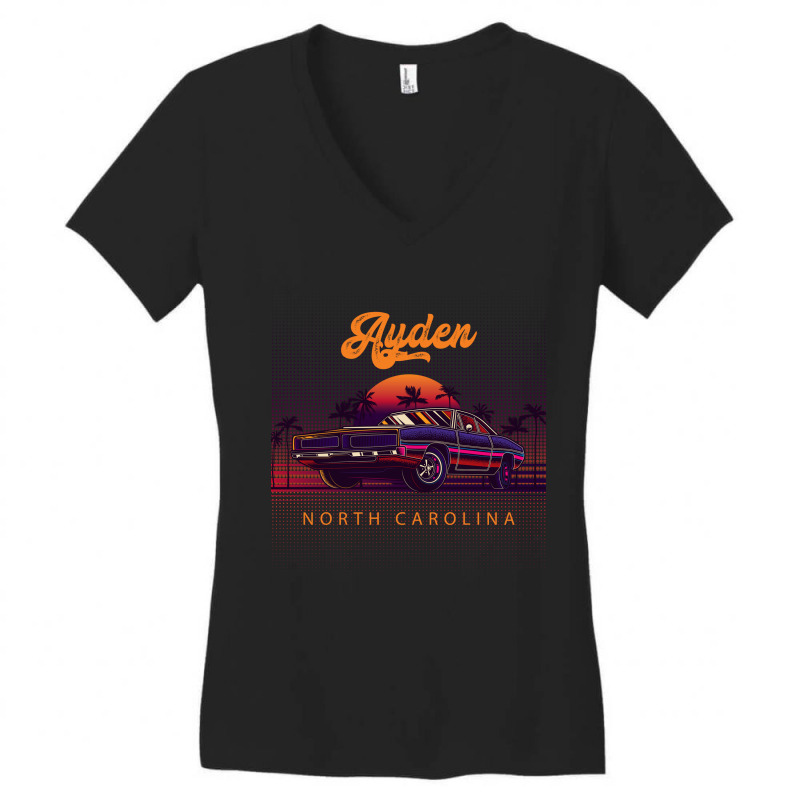 Ayden North Carolina Retro Vintage 80s 90s Muscle Cars Retrowave Aesth Women's V-Neck T-Shirt by pancakespienova | Artistshot