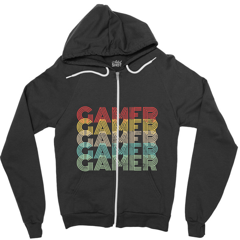 Gamer Retro Vintage 8bit Arcade Gaming Zipper Hoodie by FrankJohnson | Artistshot