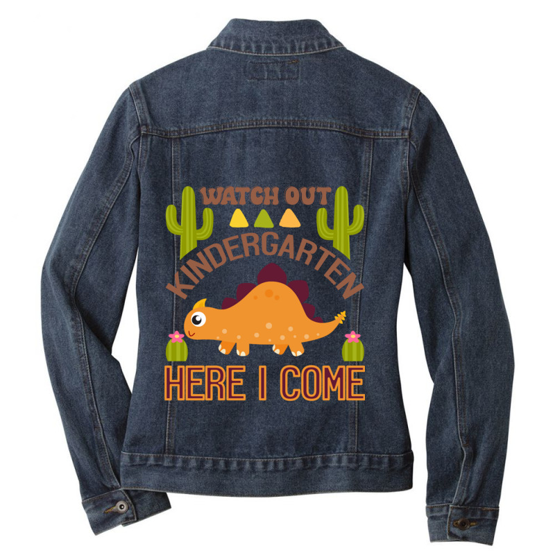 Watch Out Kindergarten Here I Come Dinosaur  (6) Ladies Denim Jacket by cm-arts | Artistshot