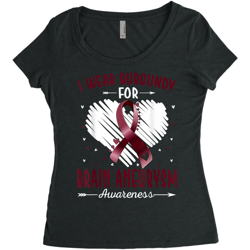 I Wear Burgundy For Brain Aneurysm Awareness Ribbon Heart T Shirt Women's Triblend Scoop T-shirt by cm-arts | Artistshot