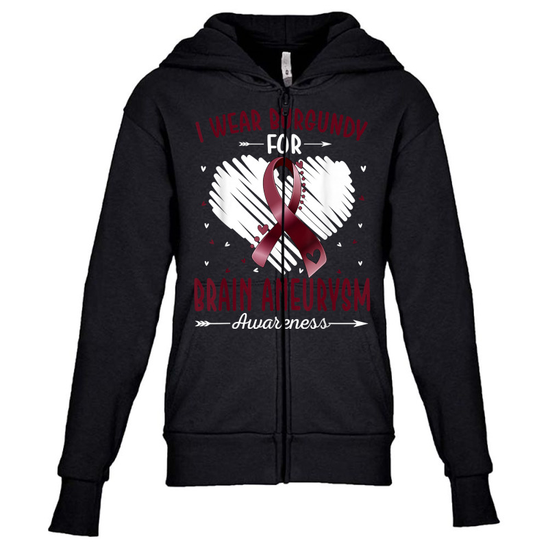 I Wear Burgundy For Brain Aneurysm Awareness Ribbon Heart T Shirt Youth Zipper Hoodie by cm-arts | Artistshot