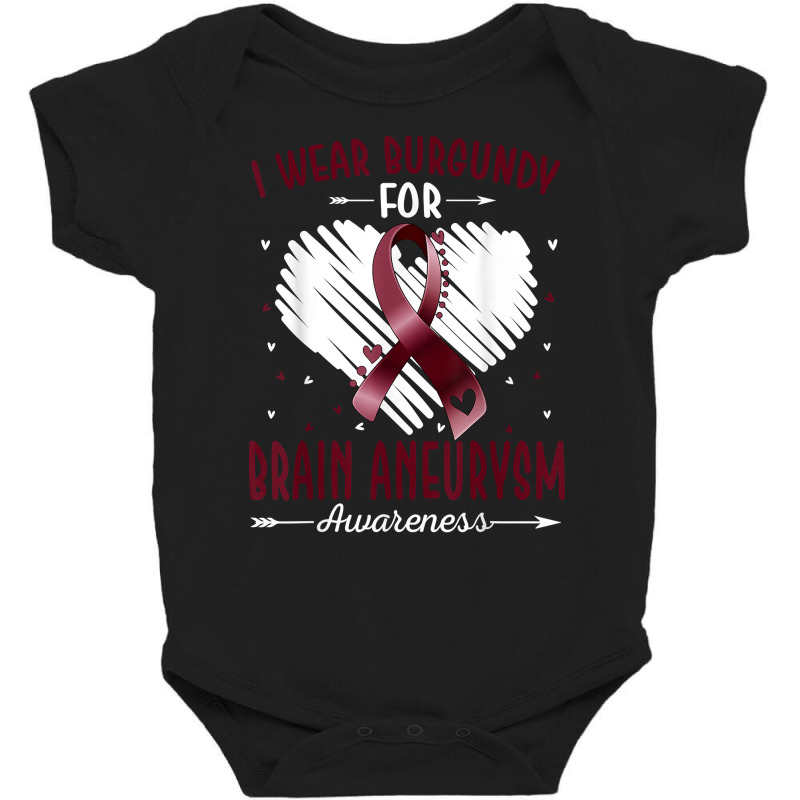 I Wear Burgundy For Brain Aneurysm Awareness Ribbon Heart T Shirt Baby Bodysuit by cm-arts | Artistshot