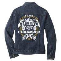 Dad Daughter Chainsaw Alibi Funny Saying Ladies Denim Jacket | Artistshot