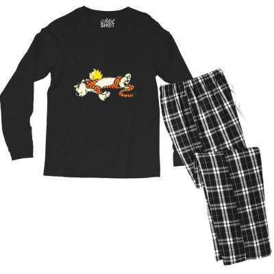 Calvin And Hobbes Tired Men's Long Sleeve Pajama Set Designed By Rakuzan