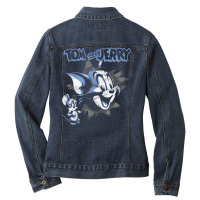 Tom And Jerry Pop Out Distressed Poster Ladies Denim Jacket | Artistshot