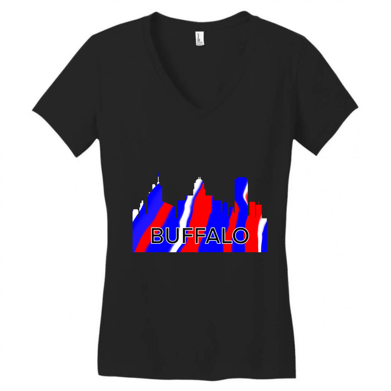 Buffalo Skyline Red White And Blue Women's V-Neck T-Shirt by Alyssa Willett | Artistshot