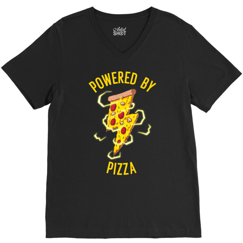 Powered By Pizza Kids Men Women Cool Pizza Lover V-Neck Tee by cm-arts | Artistshot