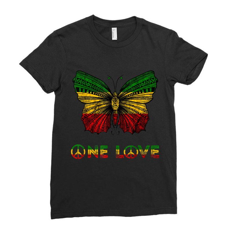 One Love Rasta Butterfly Reggae Hippie Rastafari Roots Ladies Fitted T-Shirt by cm-arts | Artistshot