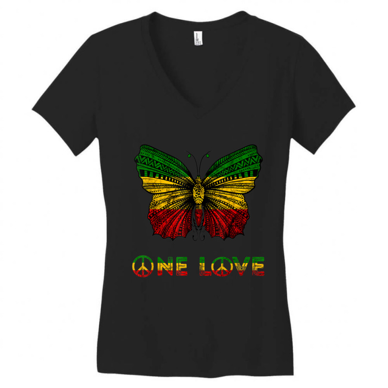 One Love Rasta Butterfly Reggae Hippie Rastafari Roots Women's V-Neck T-Shirt by cm-arts | Artistshot