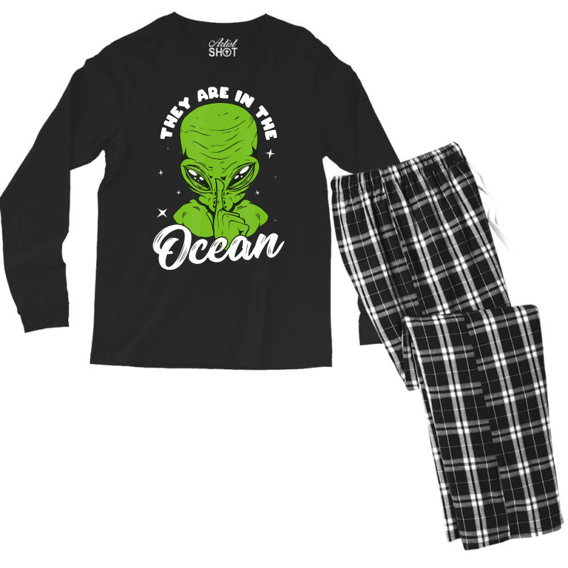 Alien Head They Are In The Ocean Extraterrestrial Ufo Men's Long Sleeve Pajama Set by doboc | Artistshot