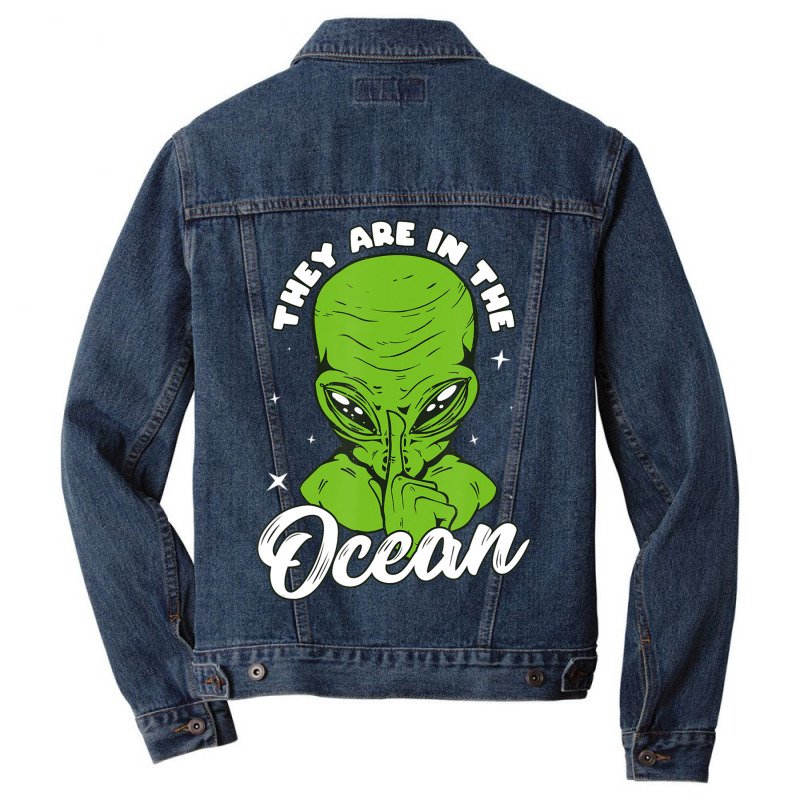 Alien Head They Are In The Ocean Extraterrestrial Ufo Men Denim Jacket by doboc | Artistshot