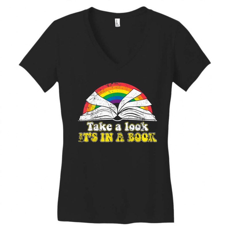 Love Reading Love Rainbows Gift Retro Rainbow Tshirt Women's V-Neck T-Shirt by DevynGiorgio | Artistshot