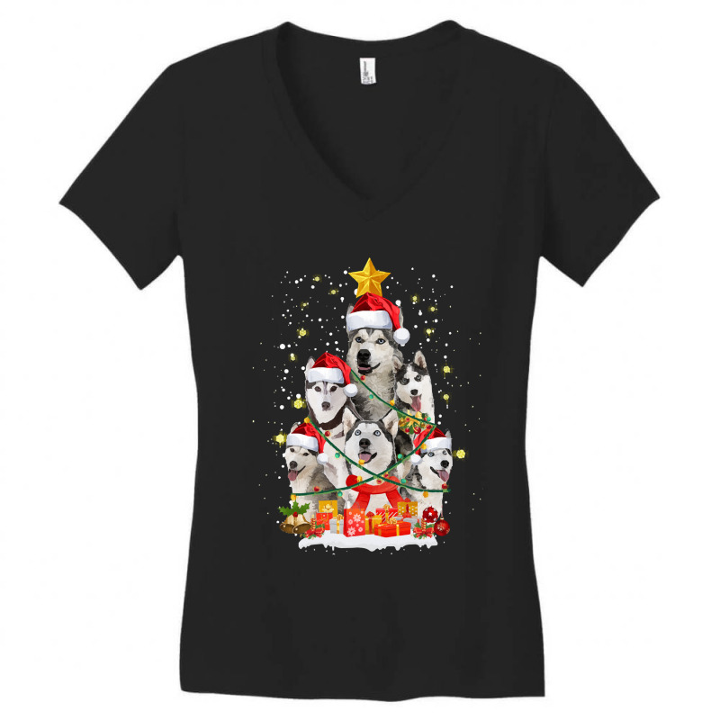 Siberian Husky Christmas Tree Funny Siberian Husky Christmas Tree Gift Women's V-Neck T-Shirt by hawkunicorn | Artistshot