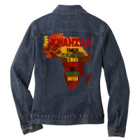 Happy Kwanzaa Shirt Africa Map 7 Principles Celebration T Shirt Ladies Denim Jacket | Artistshot