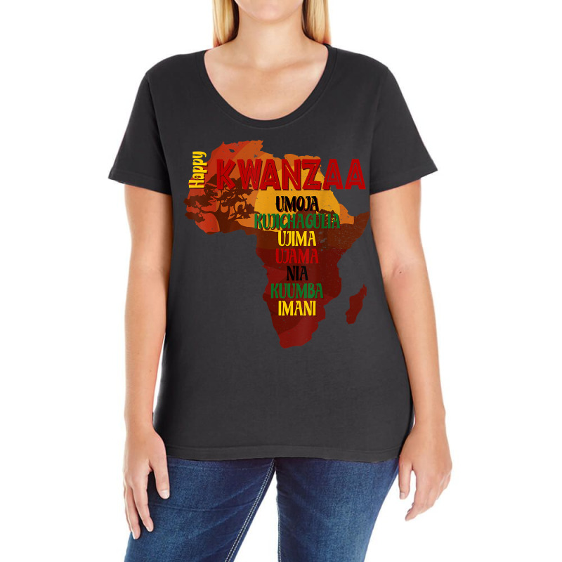 Happy Kwanzaa Shirt Africa Map 7 Principles Celebration T Shirt Ladies Curvy T-Shirt by cm-arts | Artistshot