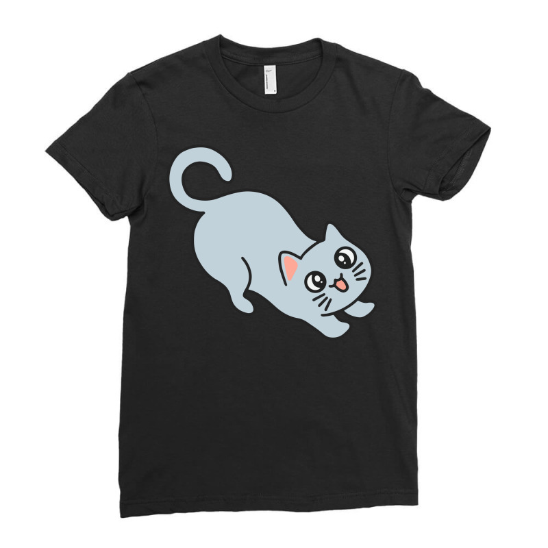 Blue Cat Stretching Ladies Fitted T-Shirt by Morspective | Artistshot