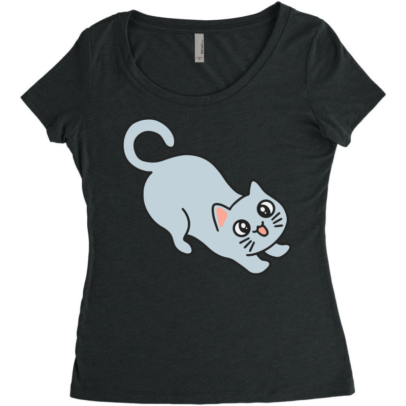 Blue Cat Stretching Women's Triblend Scoop T-shirt by Morspective | Artistshot