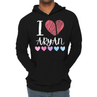 Womens I Love Aryan Personalized Name Cool Birthday Party V Neck T Shi Lightweight Hoodie | Artistshot