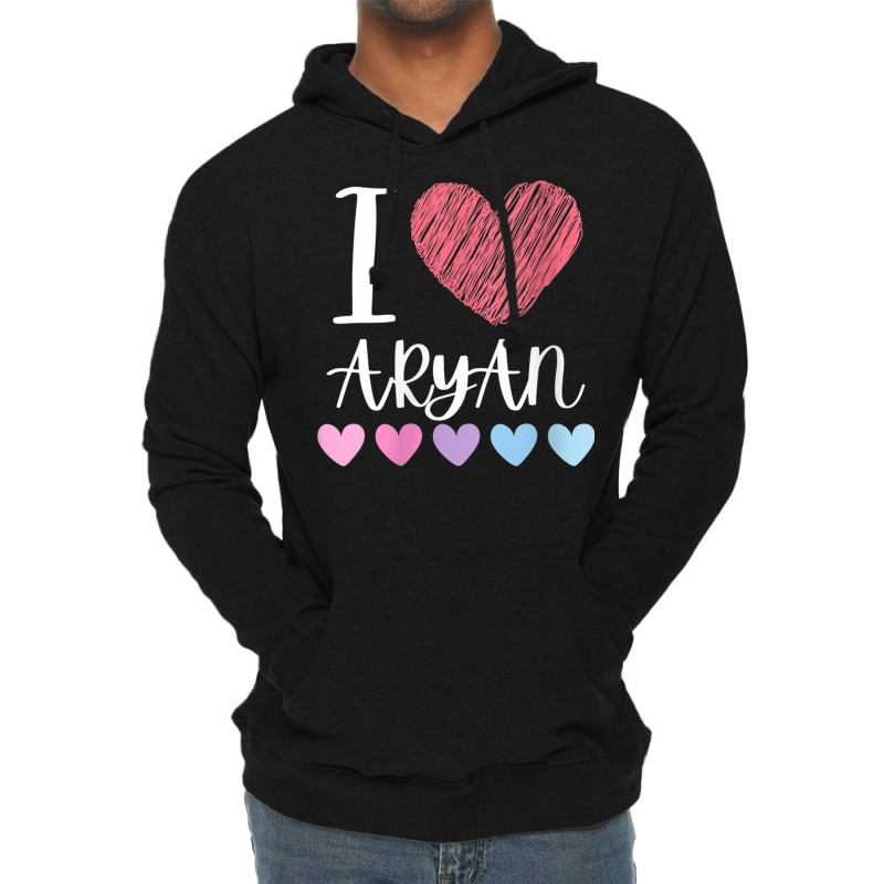 Womens I Love Aryan Personalized Name Cool Birthday Party V Neck T Shi Lightweight Hoodie by cm-arts | Artistshot