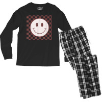 Retro Happy Face Checkered Pattern Smile Face Trendy Men's Long Sleeve Pajama Set | Artistshot