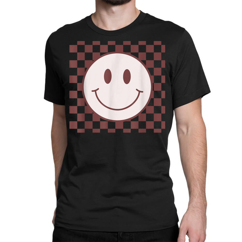 Retro Happy Face Checkered Pattern Smile Face Trendy Classic T-shirt by Posh | Artistshot