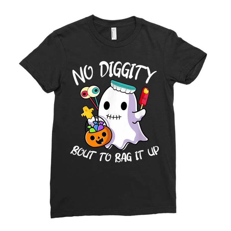 No Diggity Bout To Bag It Up Cute Ghost With Candy Pumpkin Ladies Fitted T-Shirt by Clinical | Artistshot