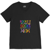 World Down Syndrome Day Rock Your Socks Awareness V-neck Tee | Artistshot