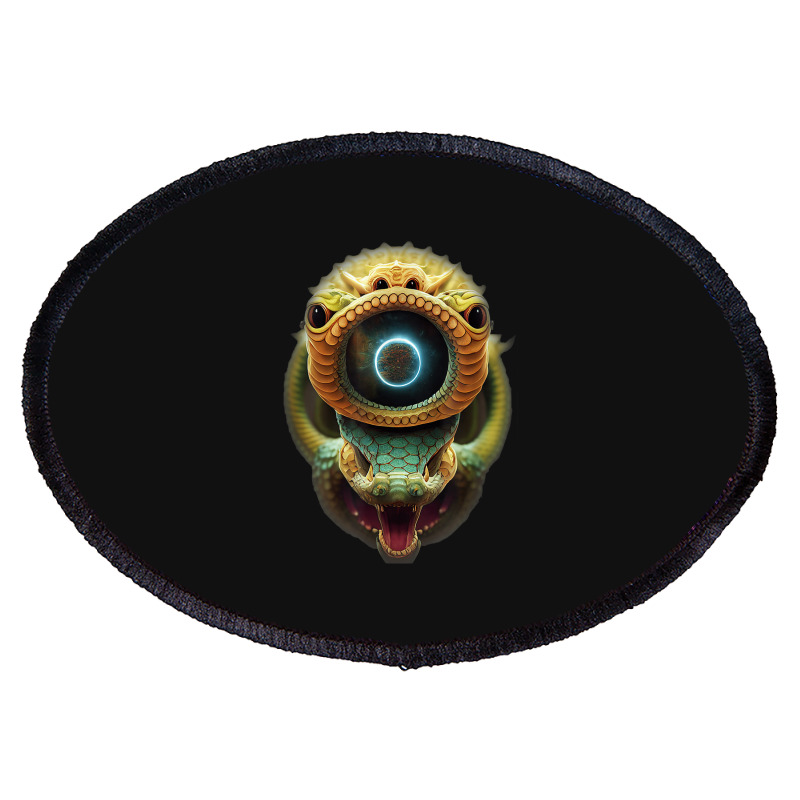 Serpentine Water A Monster Huge Eyes Halloween Mythical Oval Patch | Artistshot