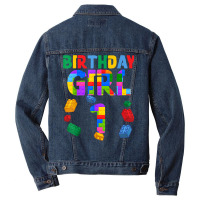 1st Birthday For Block Builder Girl 2021 Block Builder Girl Men Denim Jacket | Artistshot