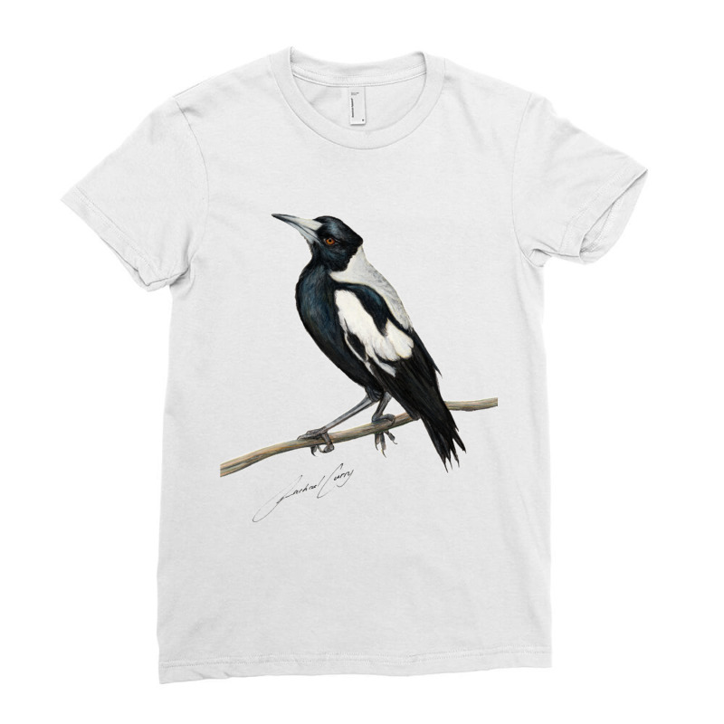 Magpie , Australian Bird Art With Artists Signature Ladies Fitted T-Shirt by MYNGOO | Artistshot