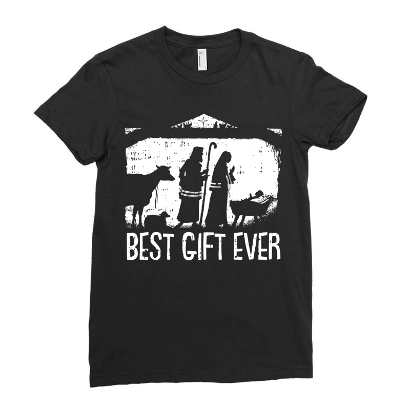 Best Ever Christmas Cool Jesus Nativity Scene Christian Ladies Fitted T-Shirt by cm-arts | Artistshot