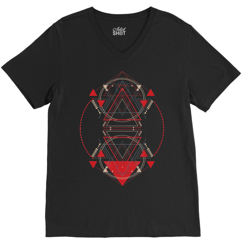 Alien Pyramid Abstract Geometry Sacred Geometry V-Neck Tee by doboc | Artistshot